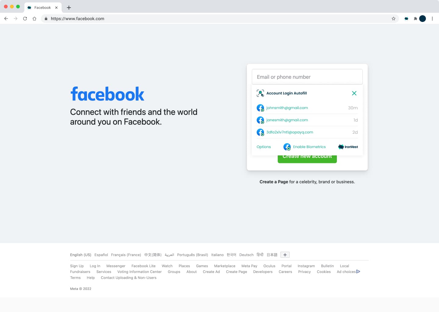 Autofill panel under a login form listing saved accounts for the site