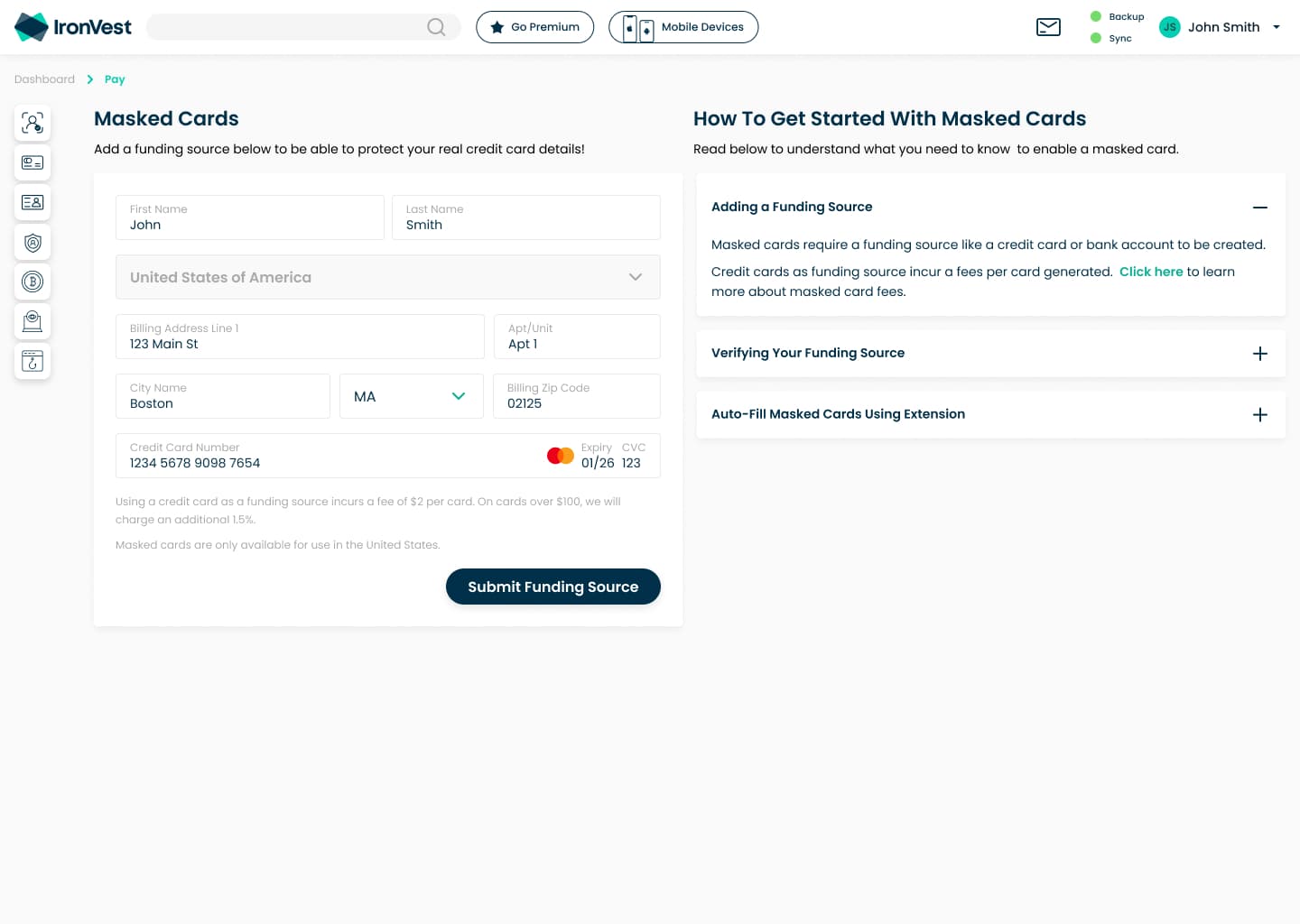 Adding a funding source for masked cards, with a how-to guide alongside