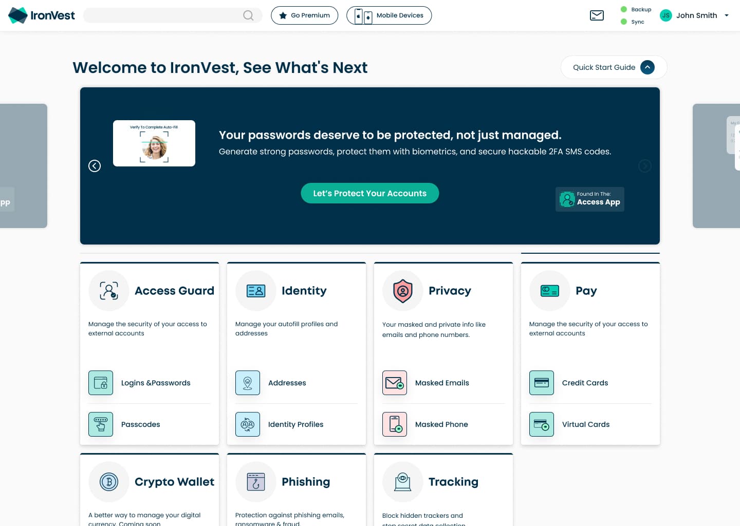 Quick Start Guide carousel: protect your accounts with biometrics
