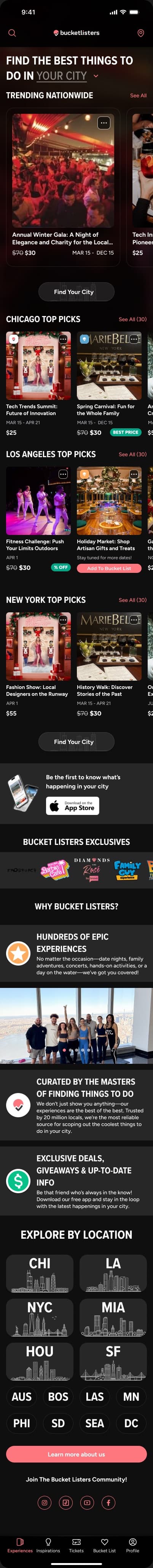Landing page screen, after the redesign
