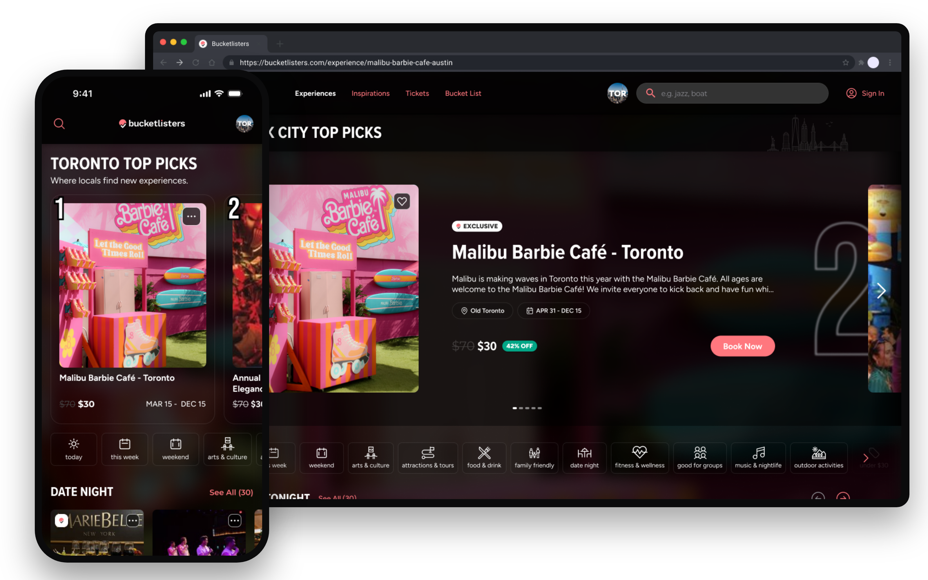 Bucket Listers on desktop and mobile