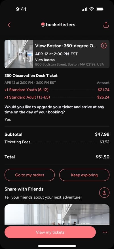 Order confirmation with a Share with Friends section